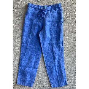 J. McLaughlin Pants Medium Linen Drawstring Straight Leg Ankle Blue Beach Boho